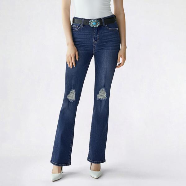 Juniors YMI(R) Mid Rise Distressed Bootcut Belted Jeans alternate view